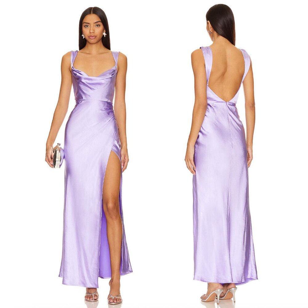 Lavender Satin Cowl Neck Maxi Dress - Women